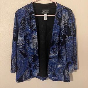 Alex Evenings Blue, Gold  and Black Paisley Jacket Metallic Thread Size L